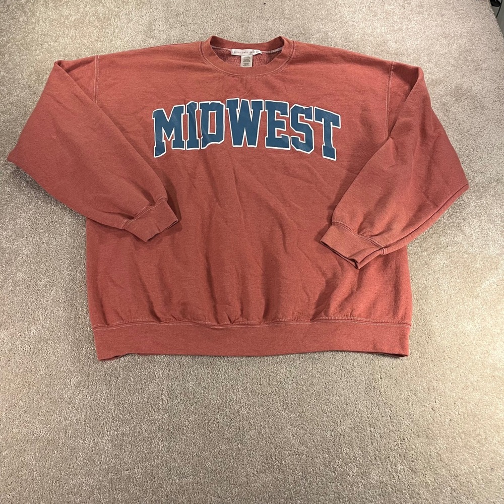 Altar'd State Midwest Sweatshirt Mens L/XL Orange Graphic Crewneck Pullover